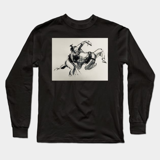 Sumo #4 - Sumo wrestlers ink wash painting on paper Long Sleeve T-Shirt by tranquilwaters